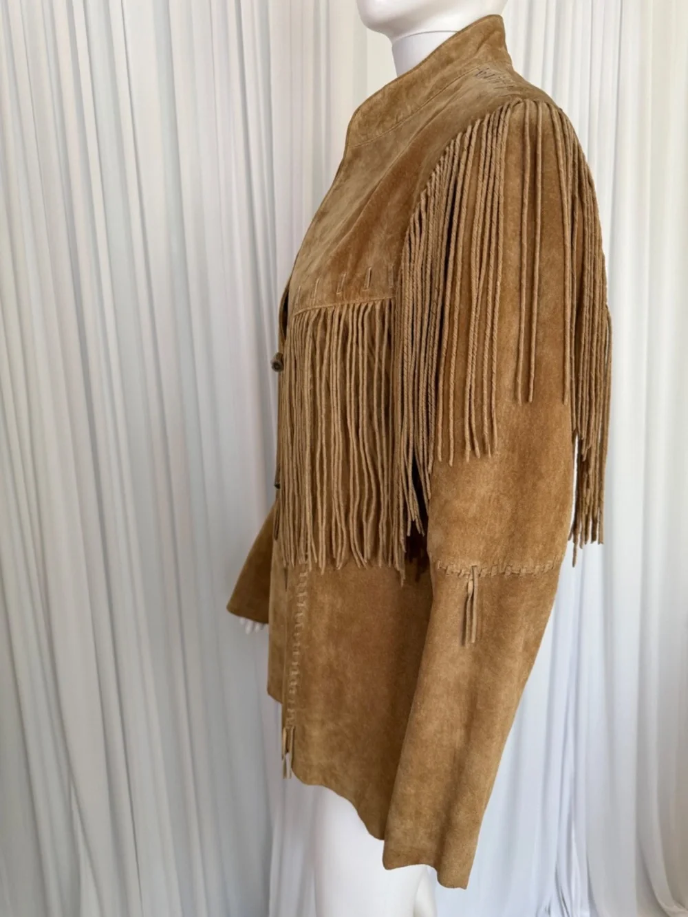 Scully Genuine Suede Leather Fringe Western Jacket Tan Camel Size L